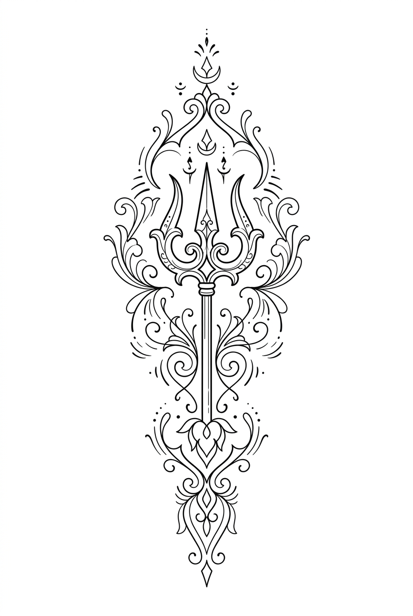 Trishul ornemental avec embellissements de lotus