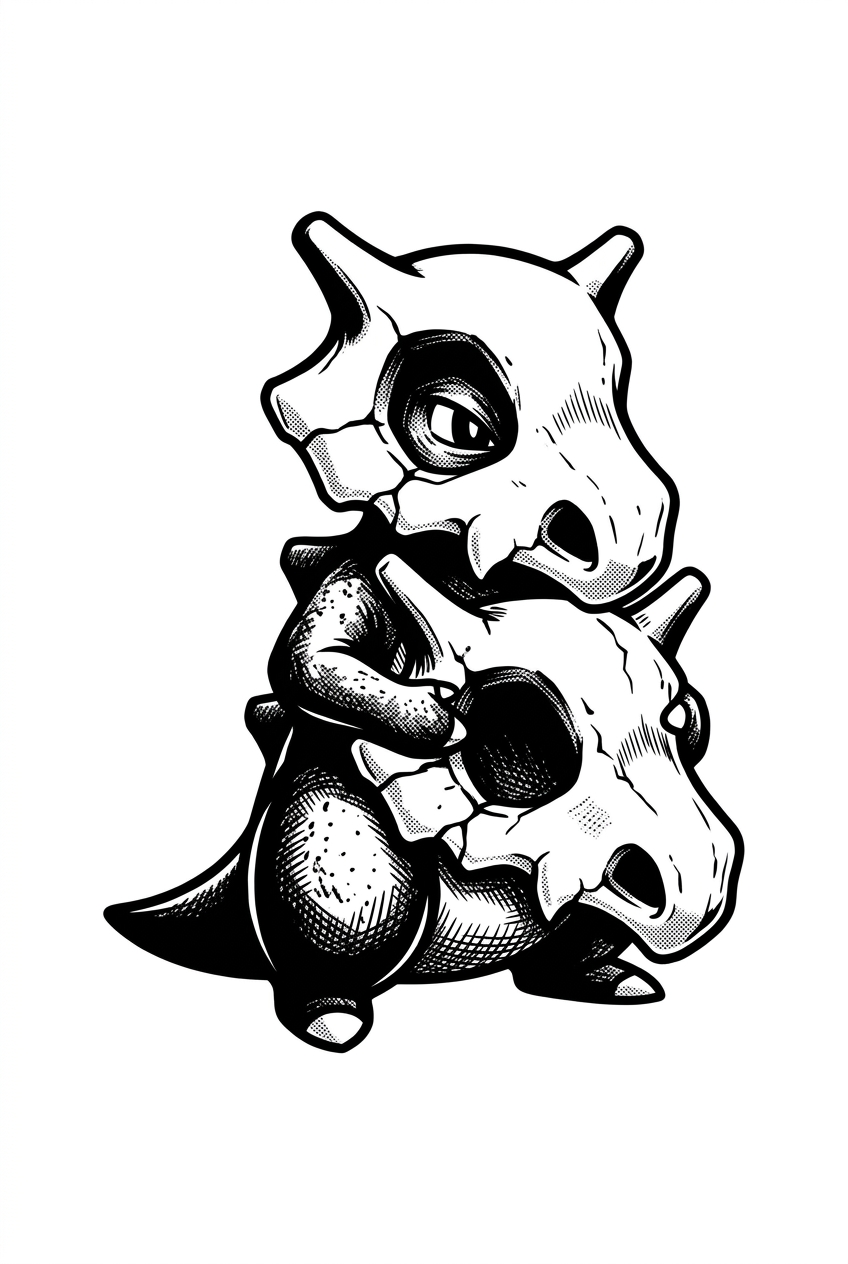 Cubone Étreinte de Crâne en Blackwork