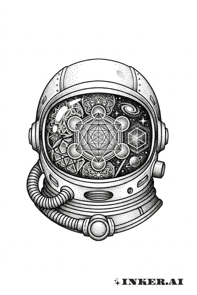 Astronaut Dotwork Geometrischer Helm