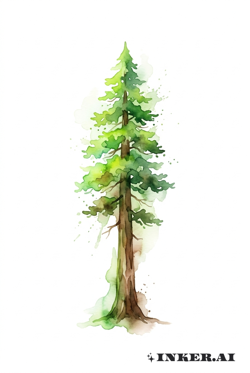 水彩红杉树剪影