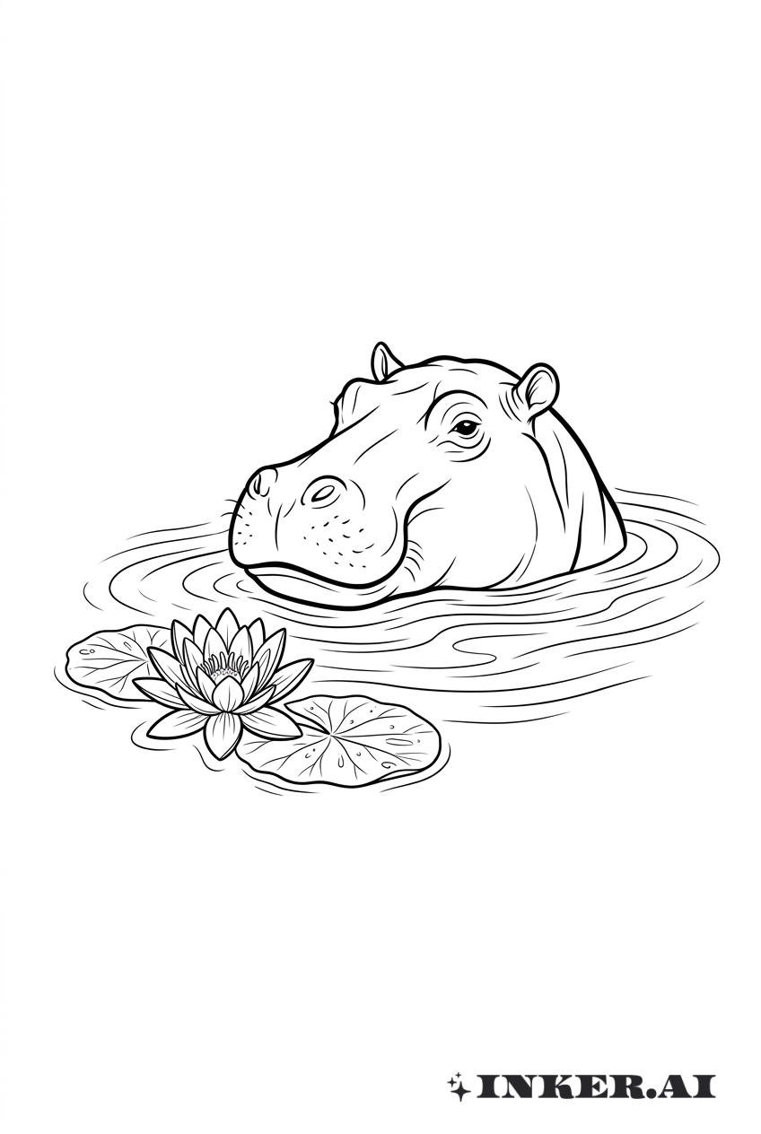 Skizze Nilpferd in Seerosen