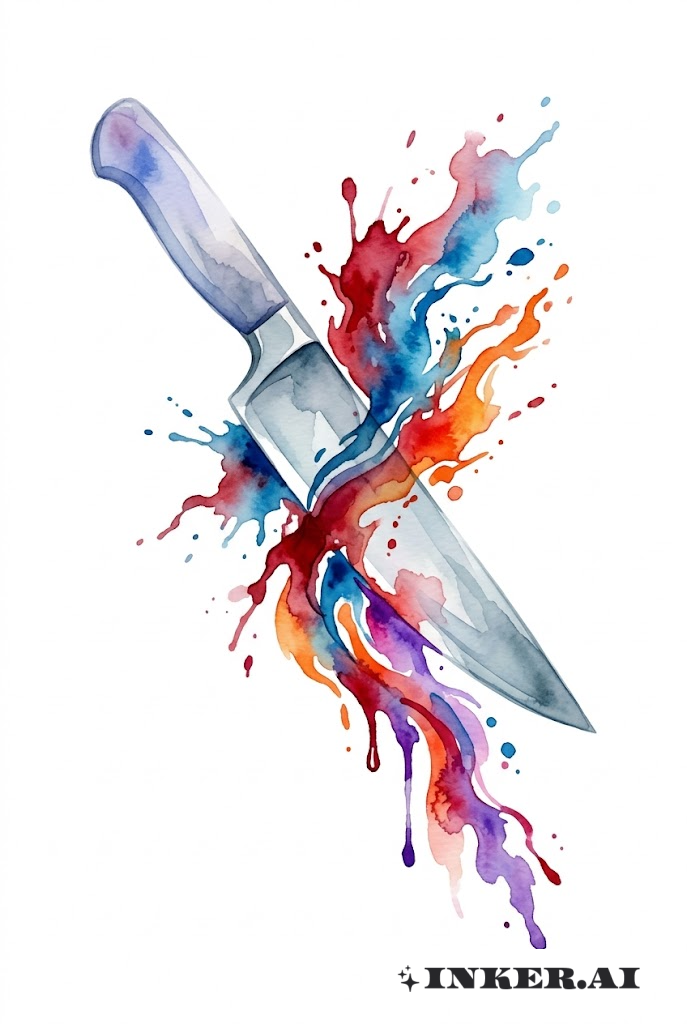 Couteau avec Éclaboussures d'Aquarelle