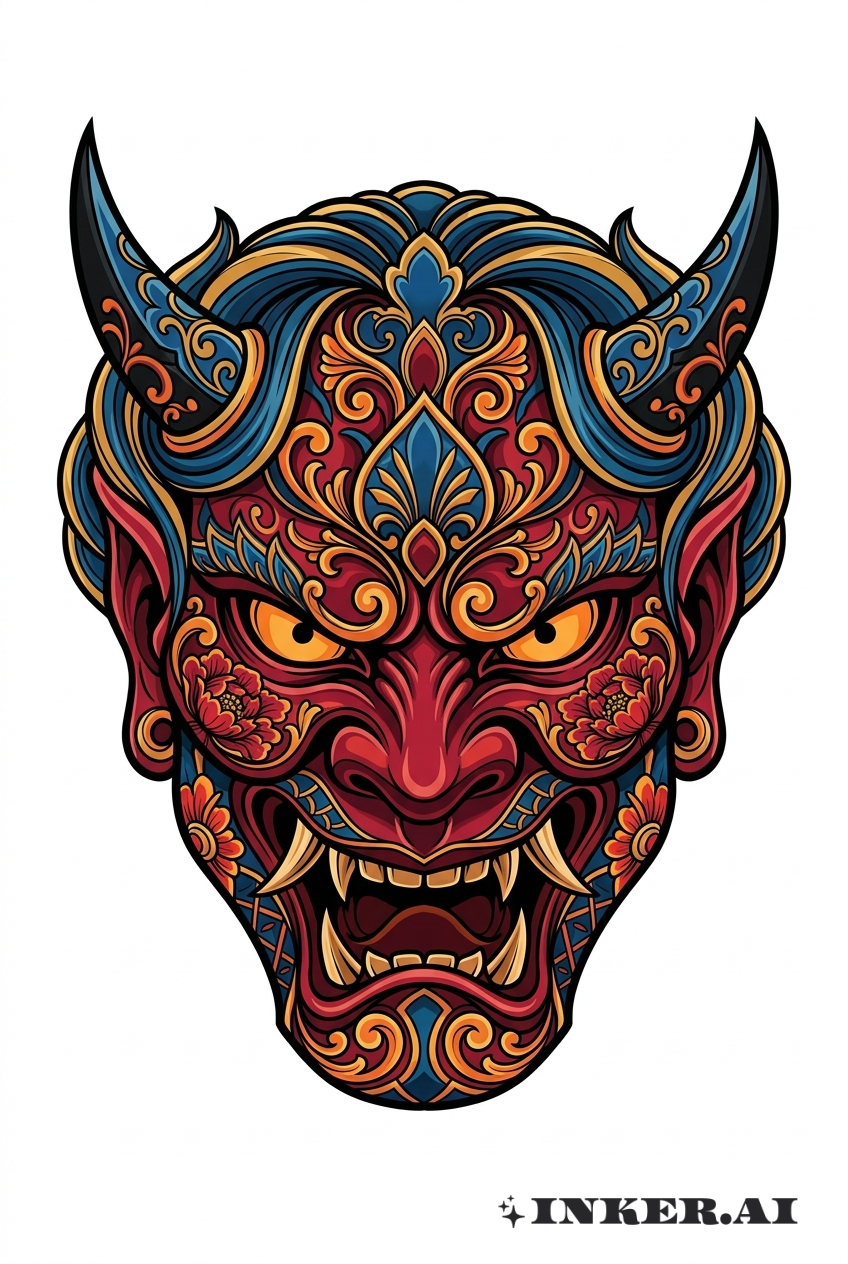 华丽细节的恶鬼面具