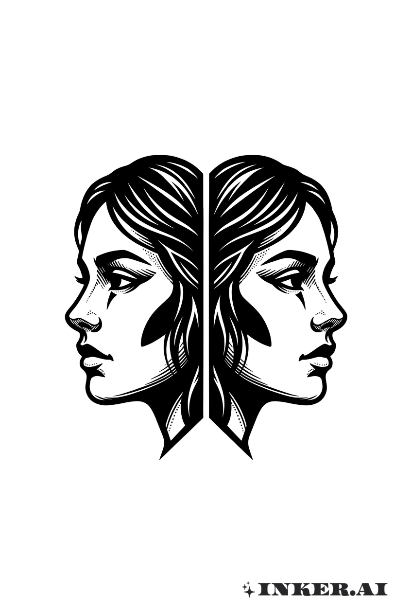 雙子座雙面黑色紋身