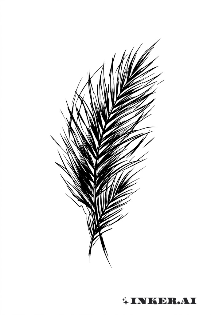 一幅简洁优雅的抽象棕榈叶素描，以极简线条和柔和的阴影展现自然与艺术的美感。