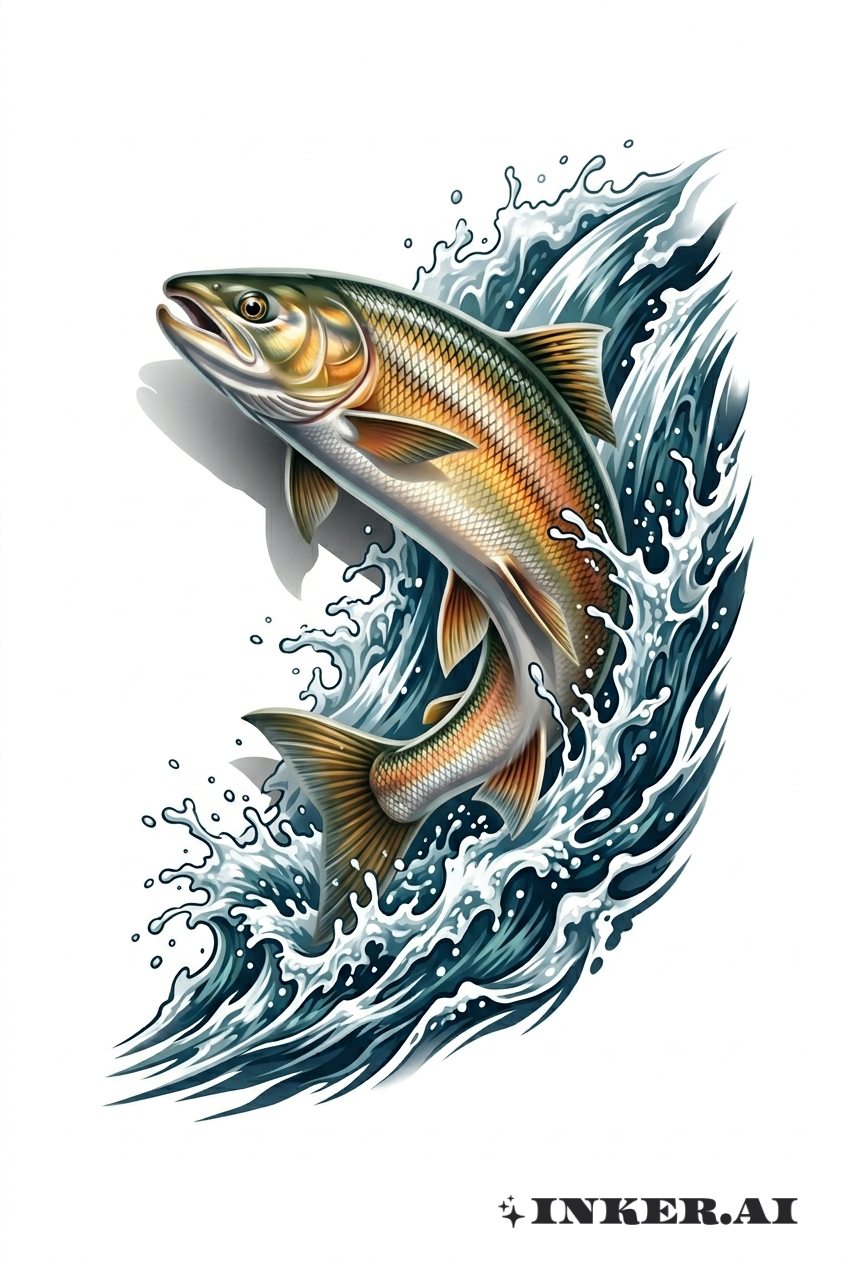 Efecto 3D: Salmón Nadando Contra Corriente