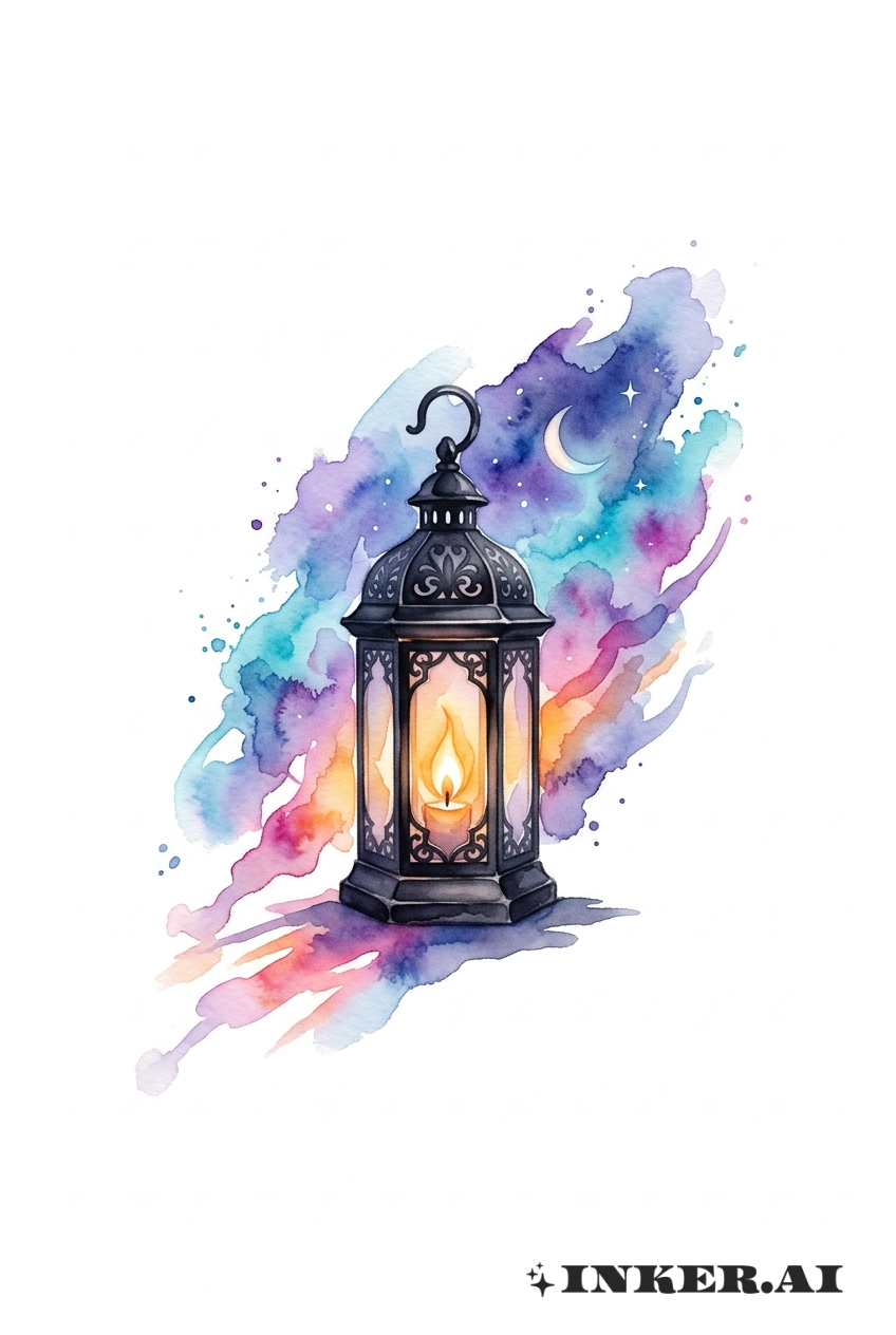 水彩黑色灯笼夜景