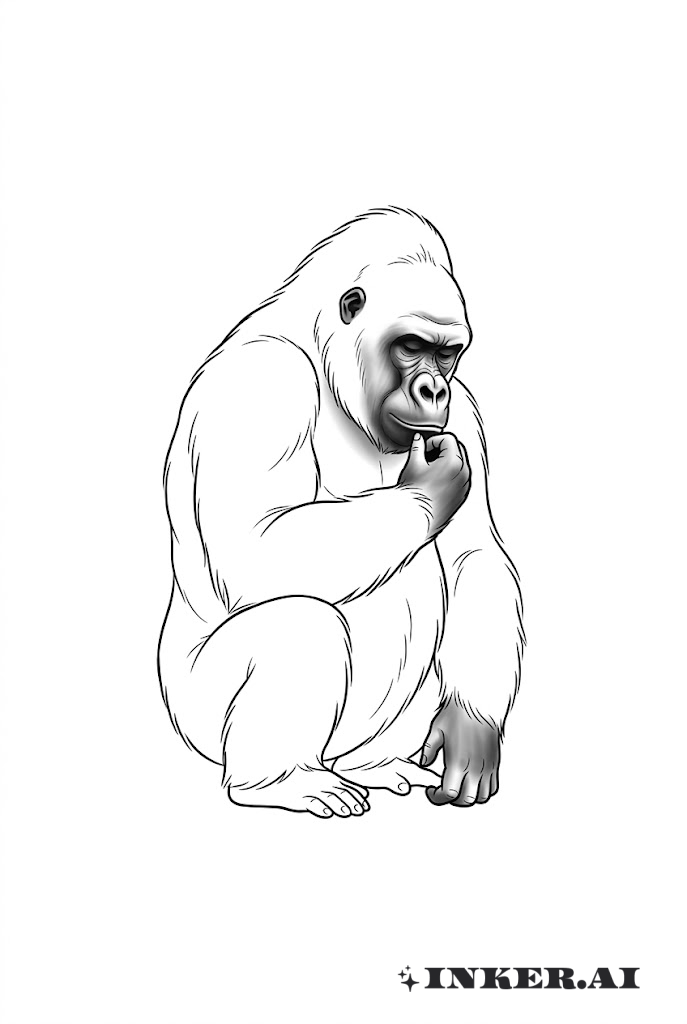 Gorilla Kontemplations-Linienzeichnung