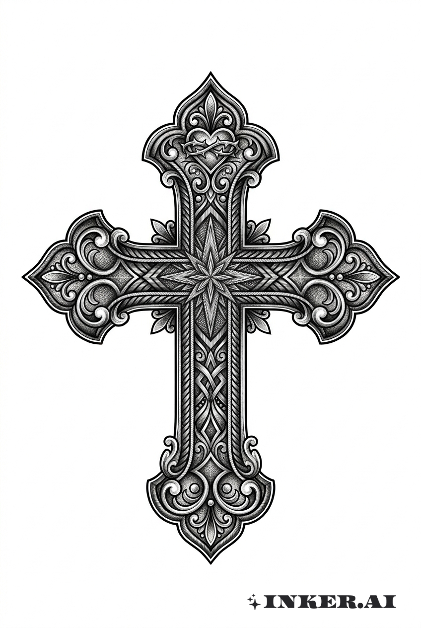 Stickerei-Kreuz mit Chicano-Mustern