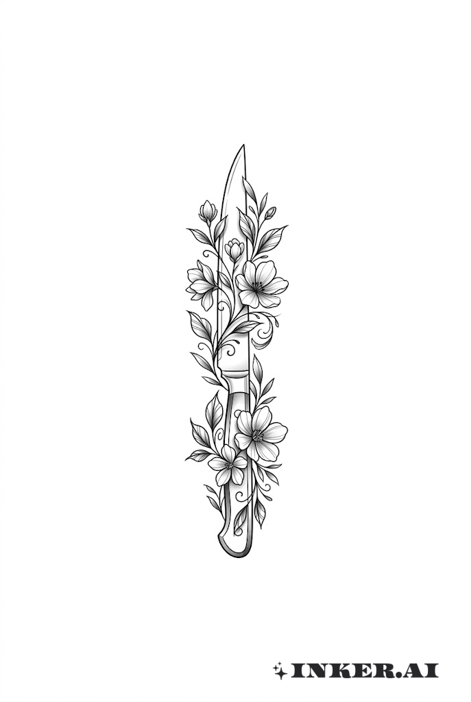 Couteau avec motifs floraux en Linework