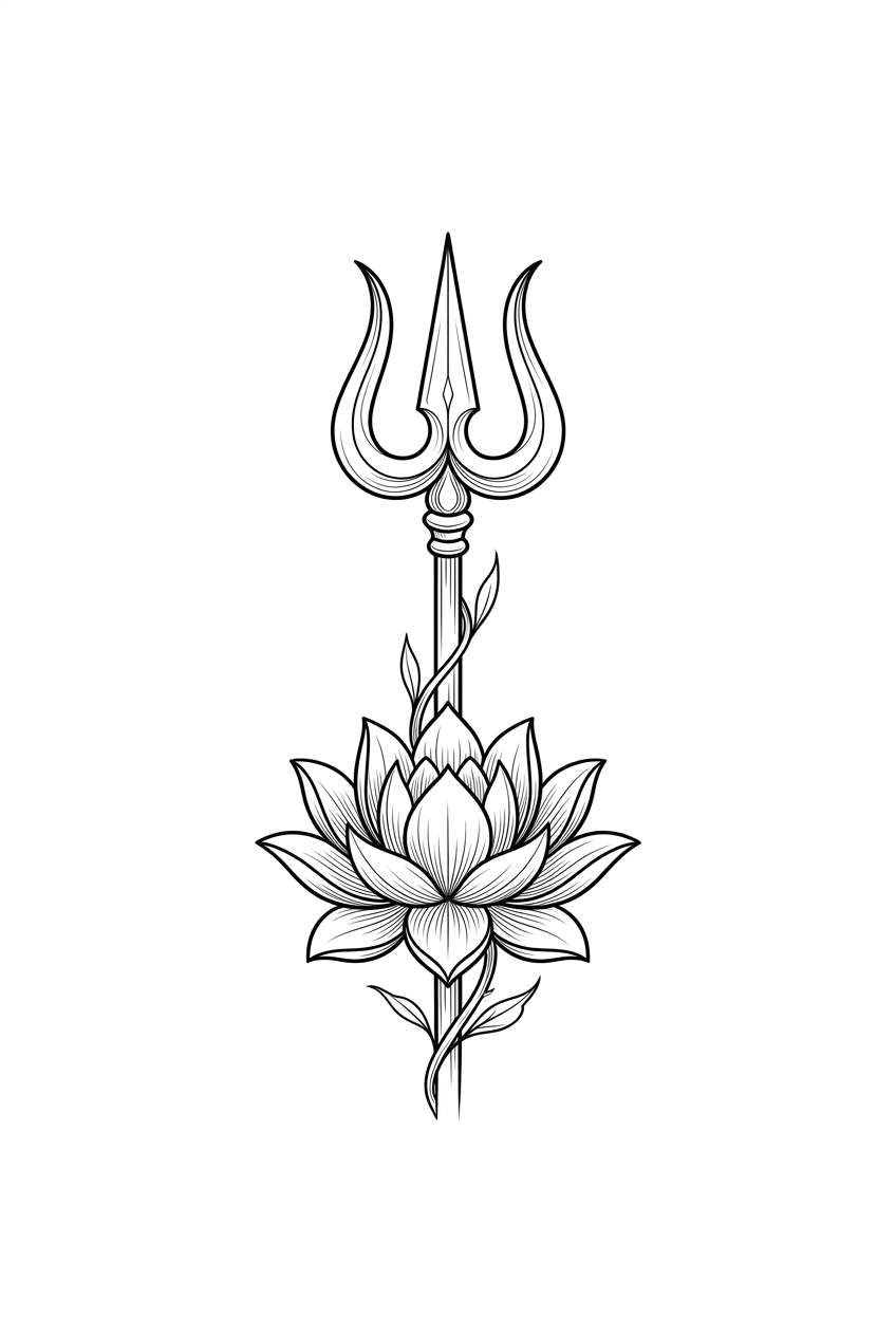 Trishul avec croquis de lotus