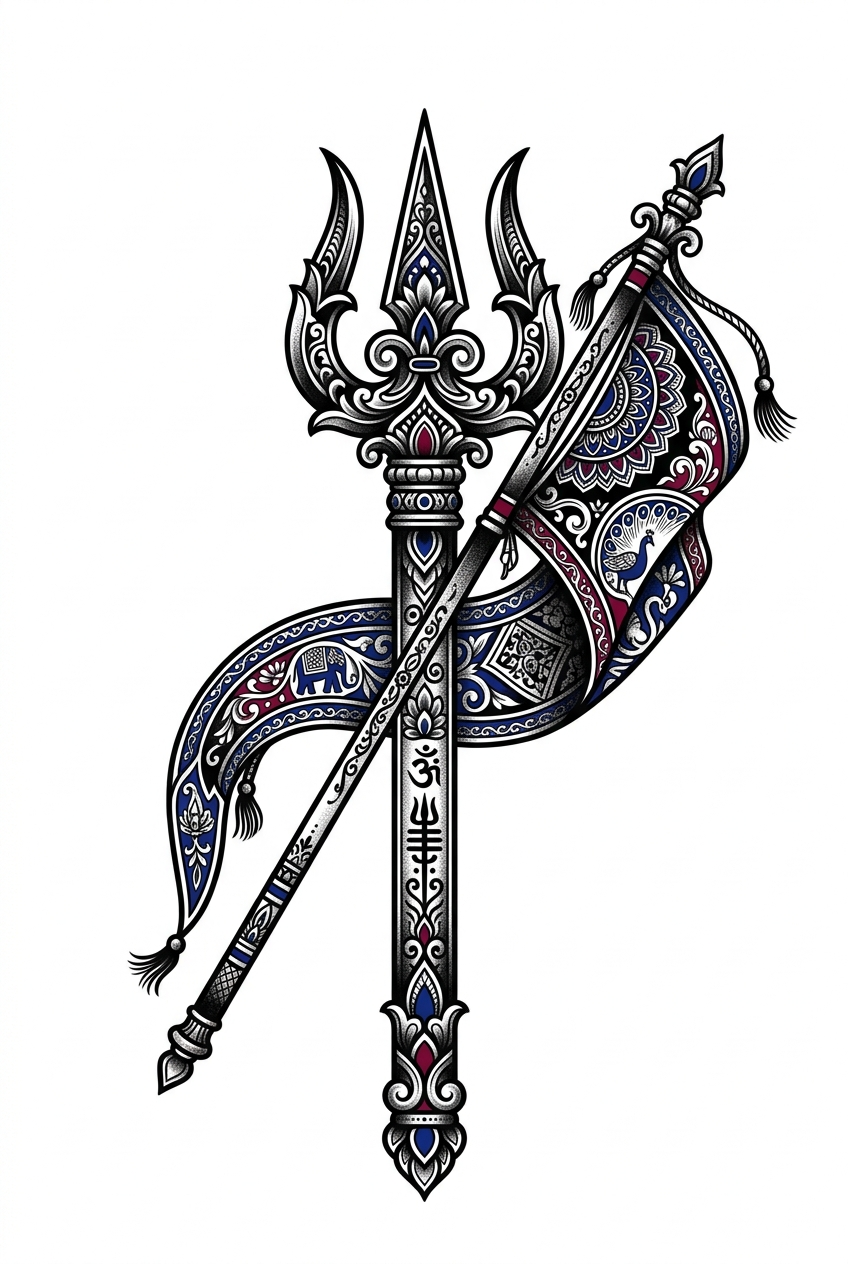 Trishul du guerrier avec bannière