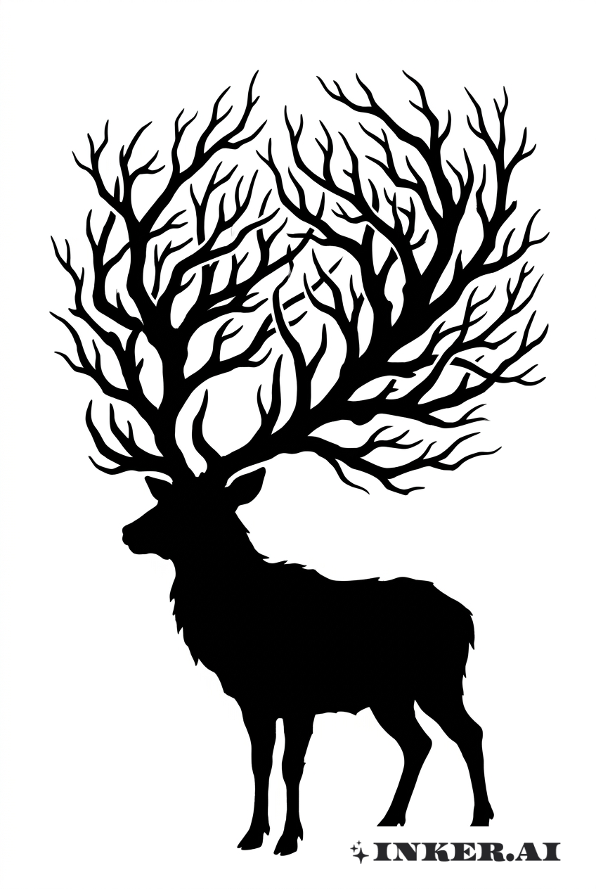 Buck Silhouette with Branch Antlers