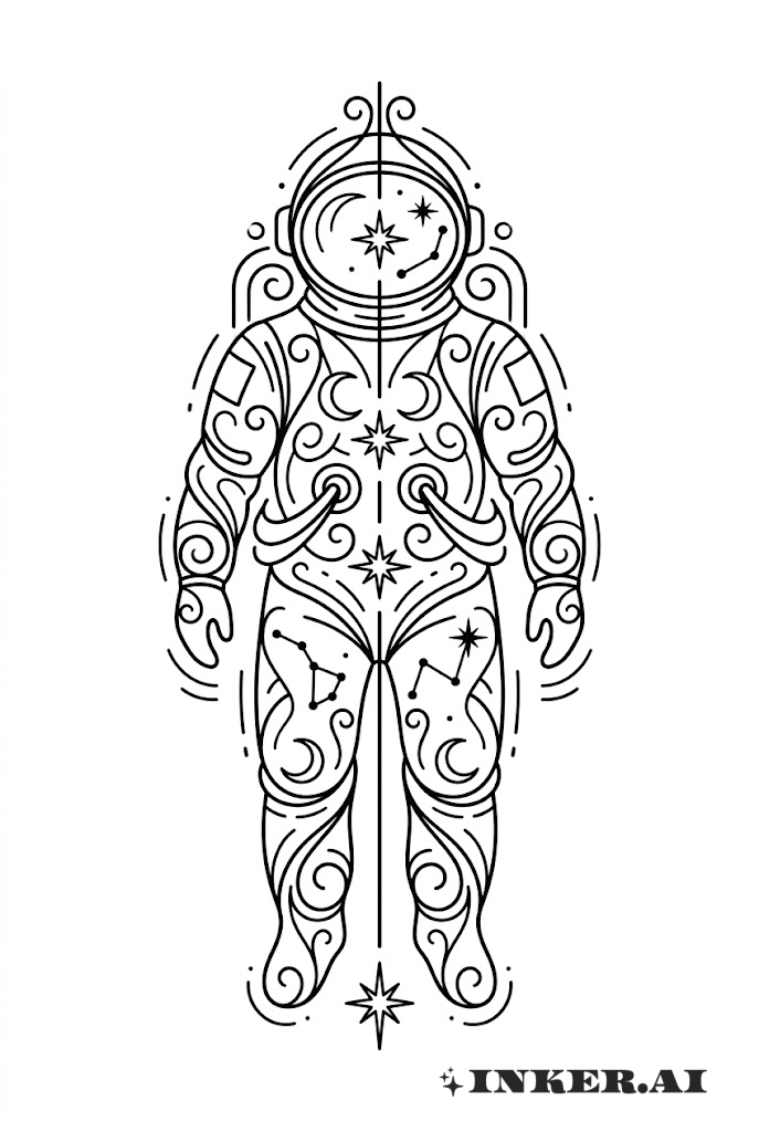 華麗な宇宙飛行士と宇宙のシンボル