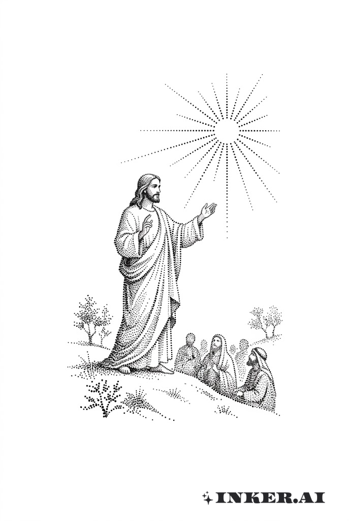 Scène de prêche de Jésus en Dotwork