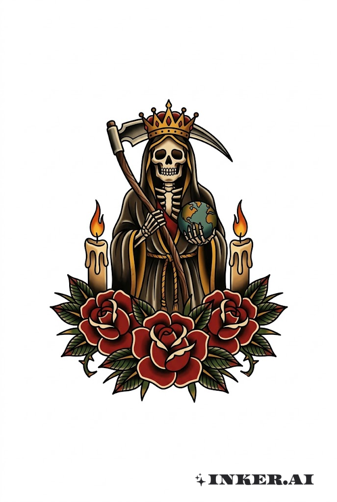 聖死女神與蠟燭及玫瑰