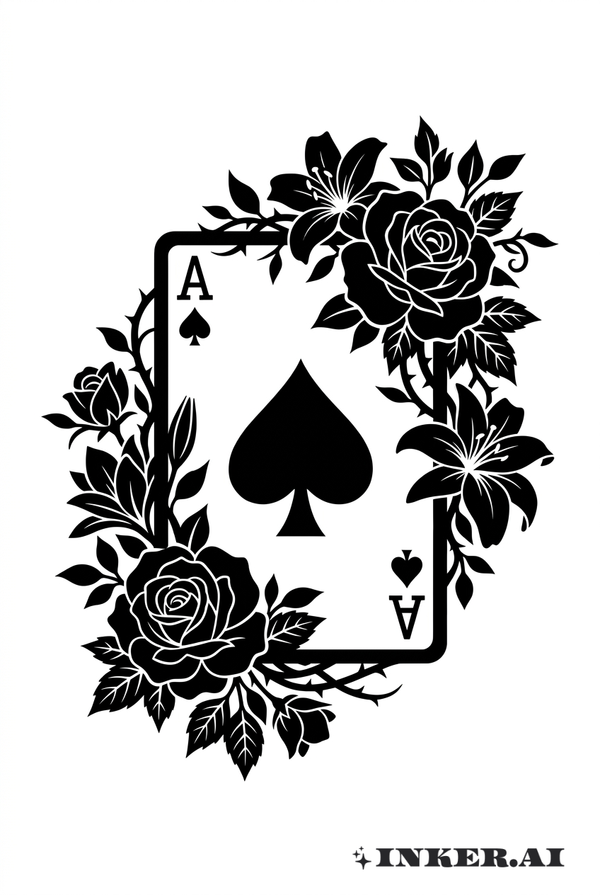 As de Pique Fleuri en Blackwork