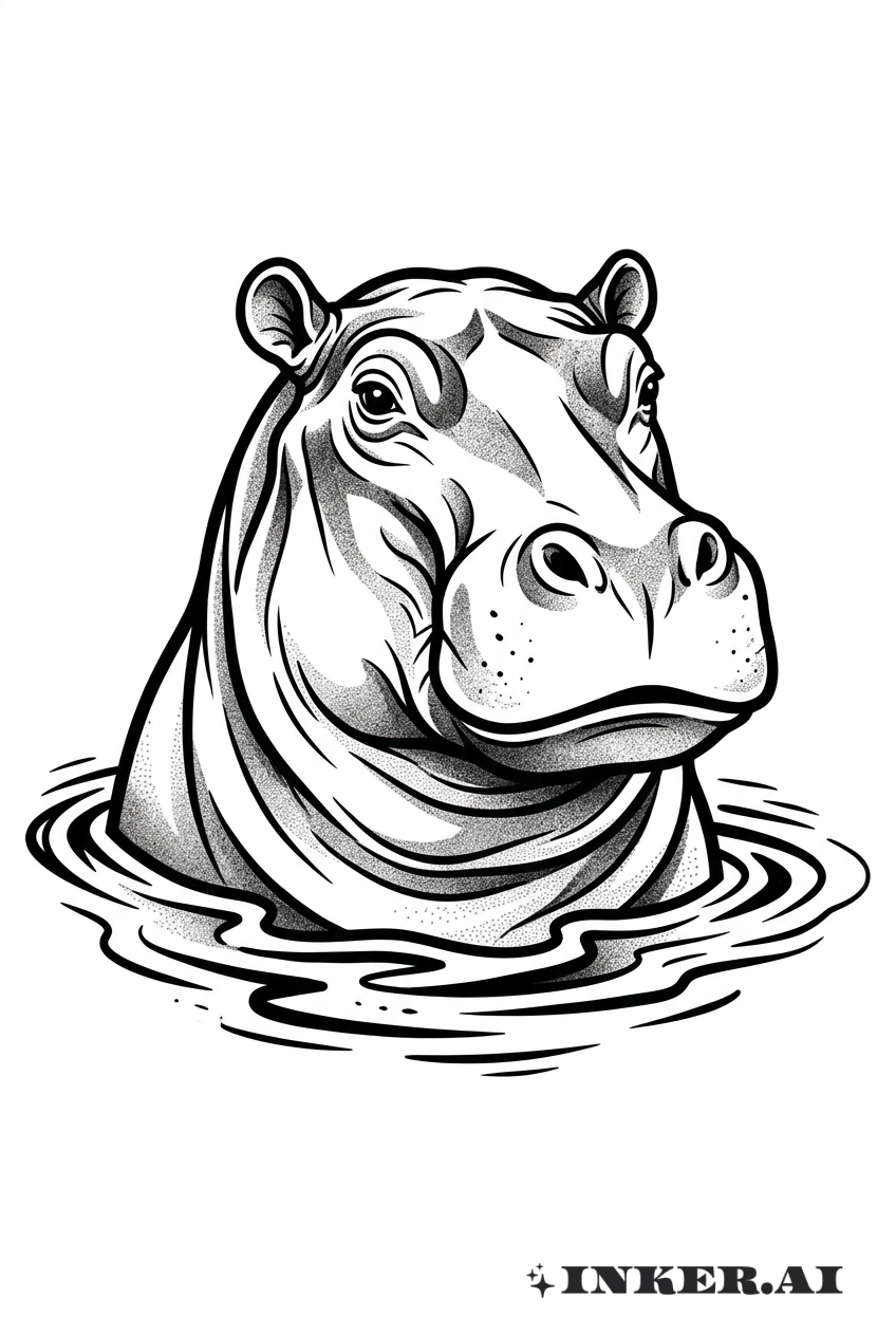 Schwarzes und Graues Nilpferd im Wasser