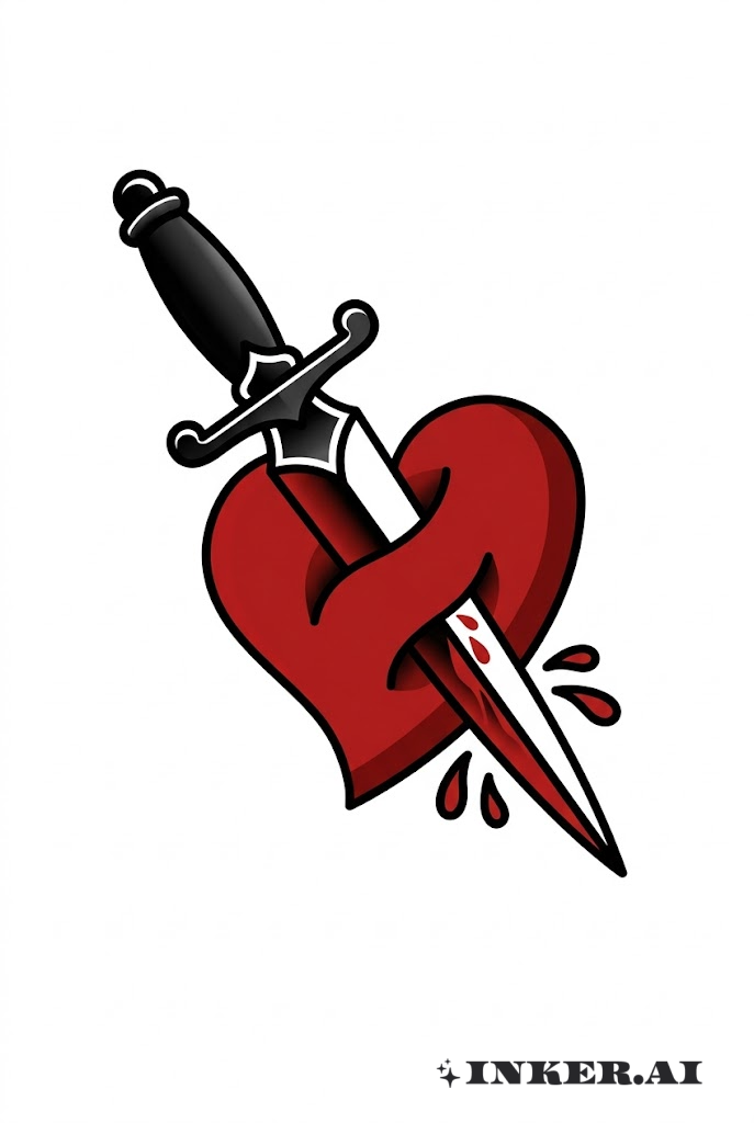Cœur Transpercé par un Couteau - Style Traditionnel