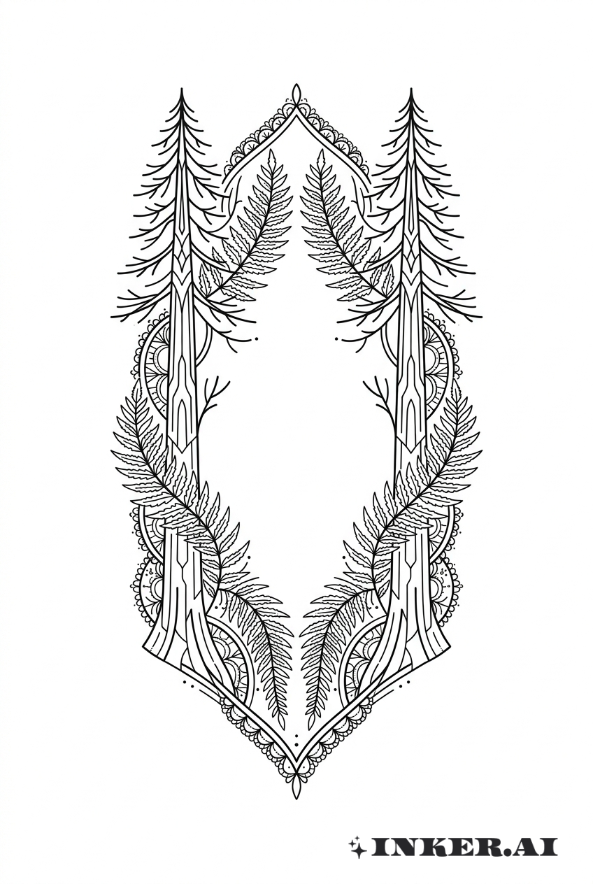 装飾的な赤杉とシダのフレーム