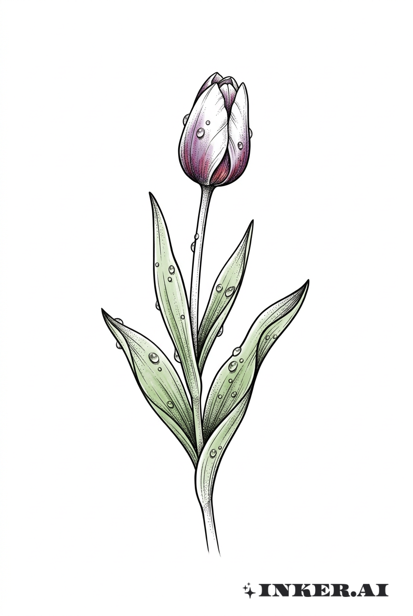 Tige de Tulipe avec Gouttes de Rosée