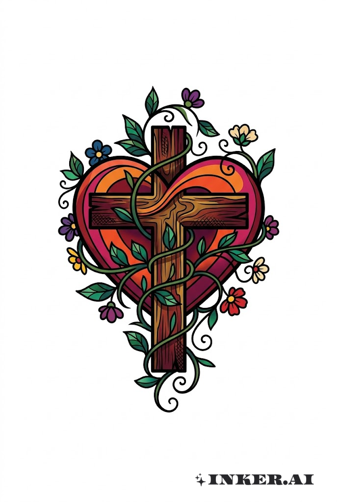 성스러운 심장과 십자가 문신