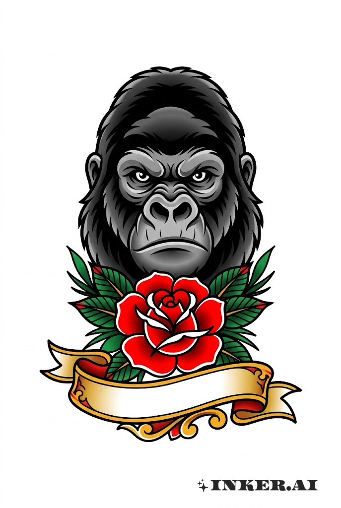 Gorilla mit Rosenbanner