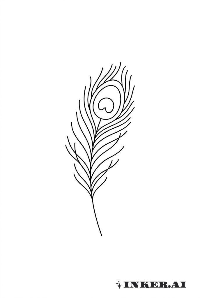 Contorno Minimalista de Pluma de Pavo Real
