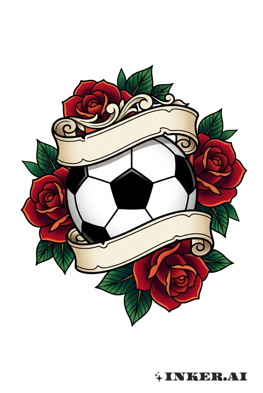 Balón de fútbol con bandera y rosas