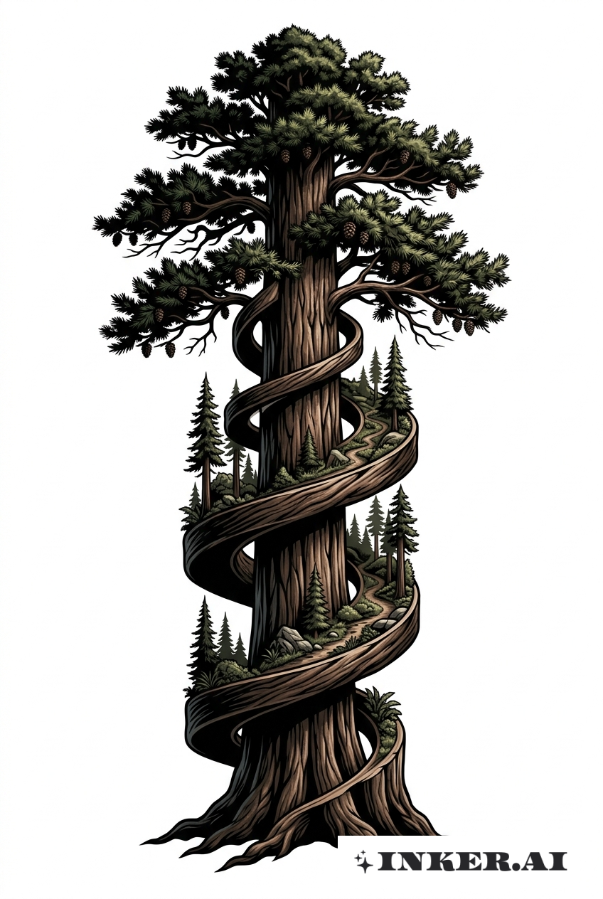 Redwood-Baum in 3D-Spirale