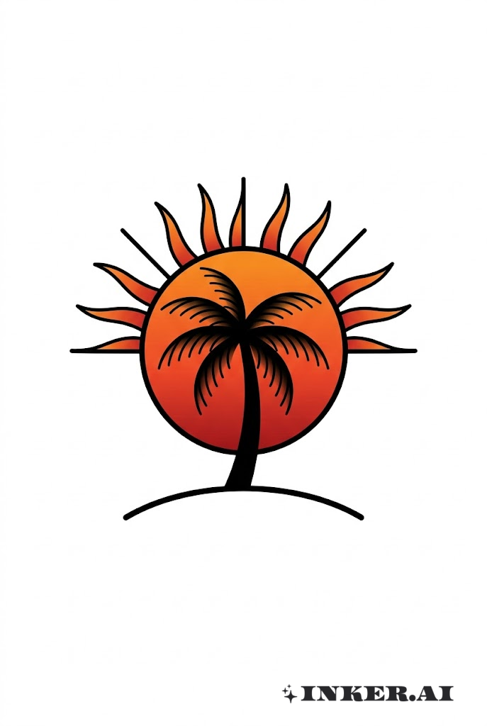 Palmera y Sol Naciente