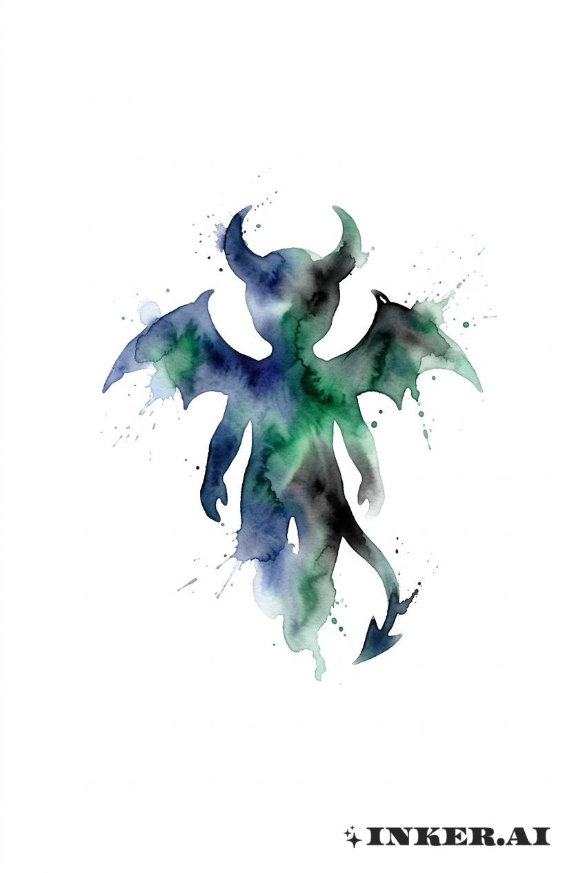 Demon Silhouette with Watercolor Splashes