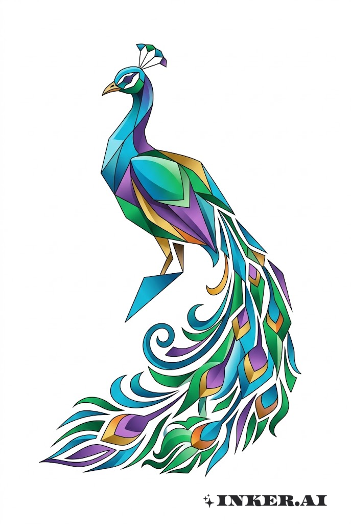 Silhouette abstraite de paon cubiste