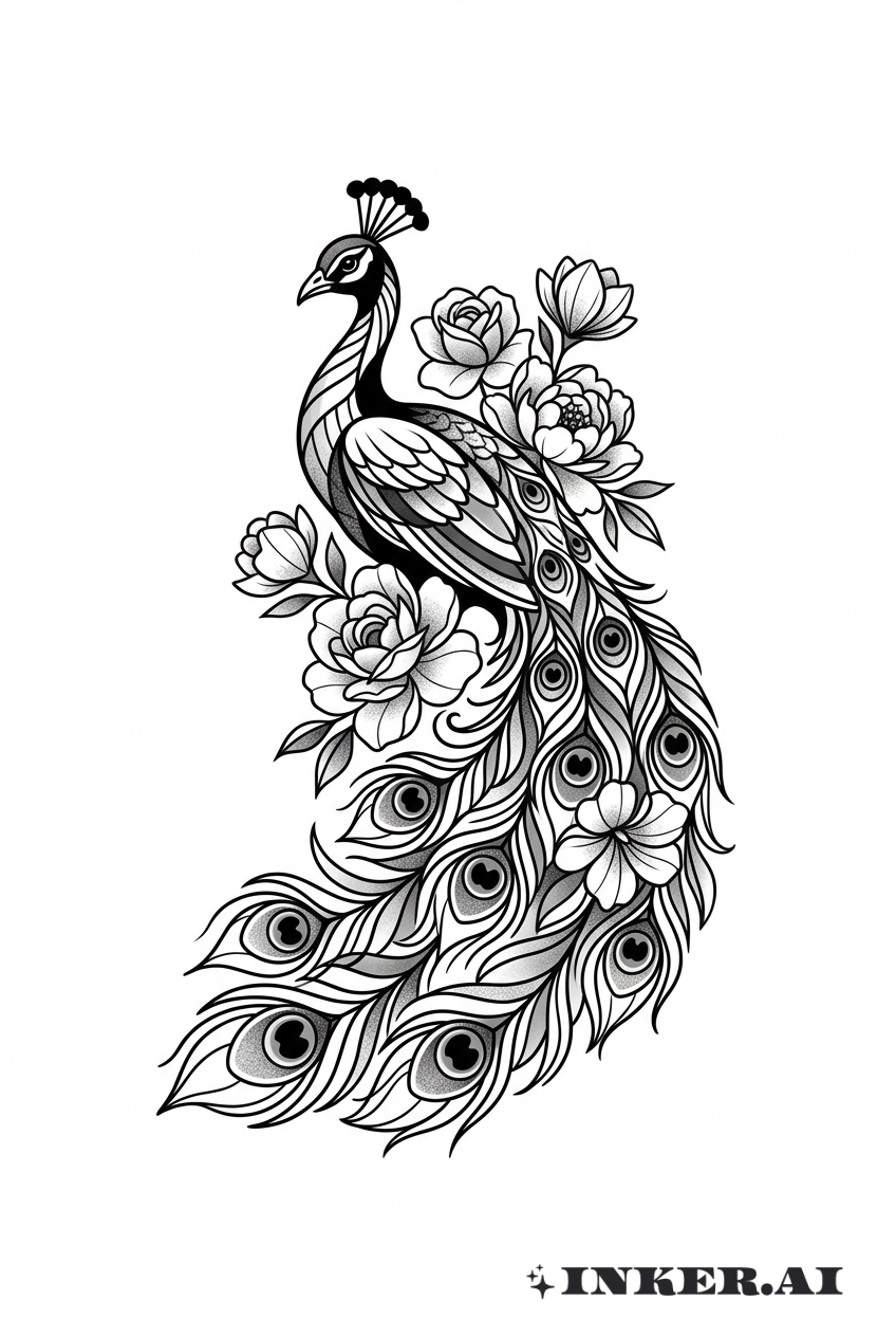 Pavo Real con Detalle Floral