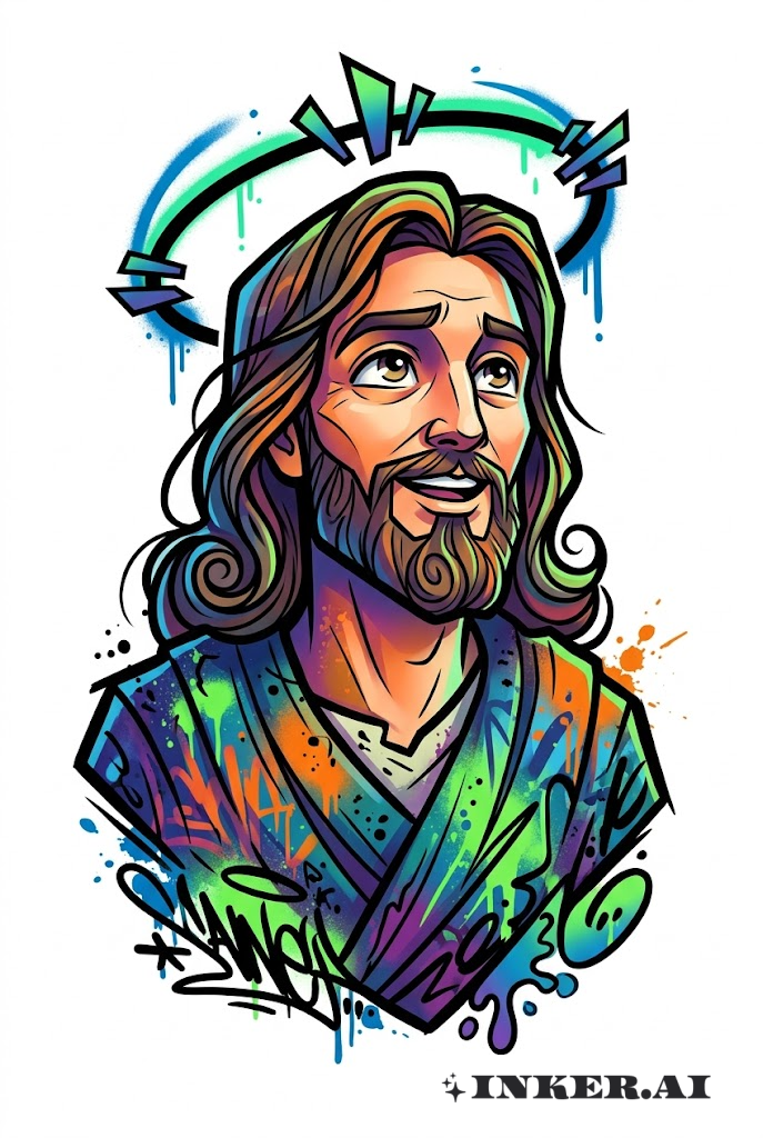 Modern Jesus Portrait with Graffiti Details