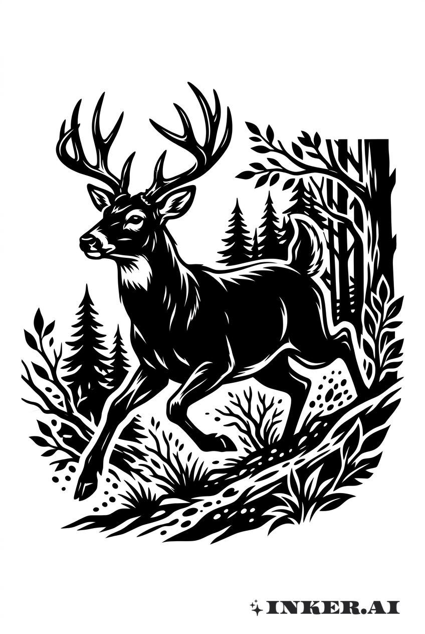 Running Buck Blackwork Scene