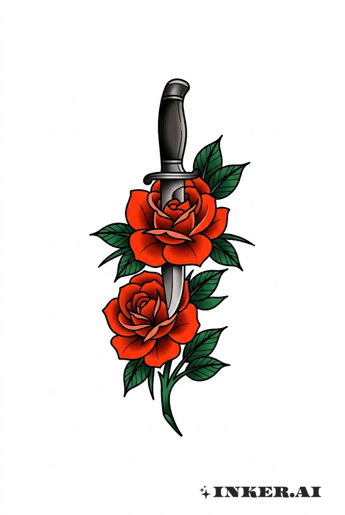 Couteau néo-traditionnel avec des roses