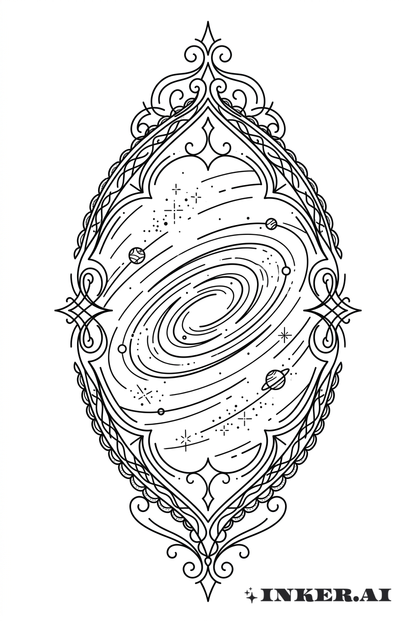 Galaxia dentro de un marco ornamental