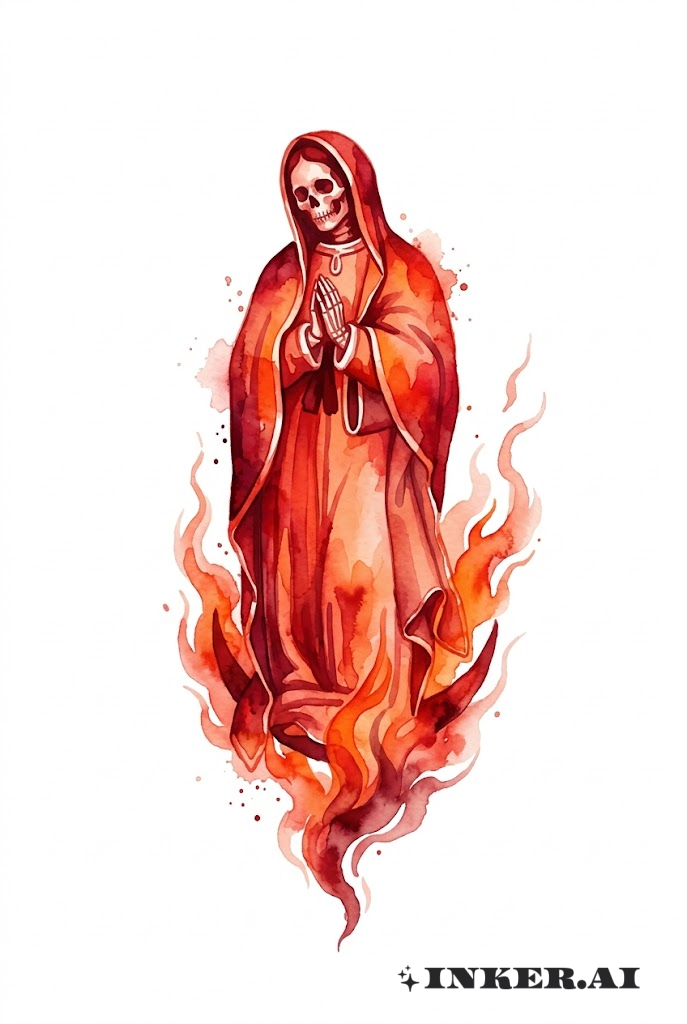 Santa Muerte Rising Watercolor Scene