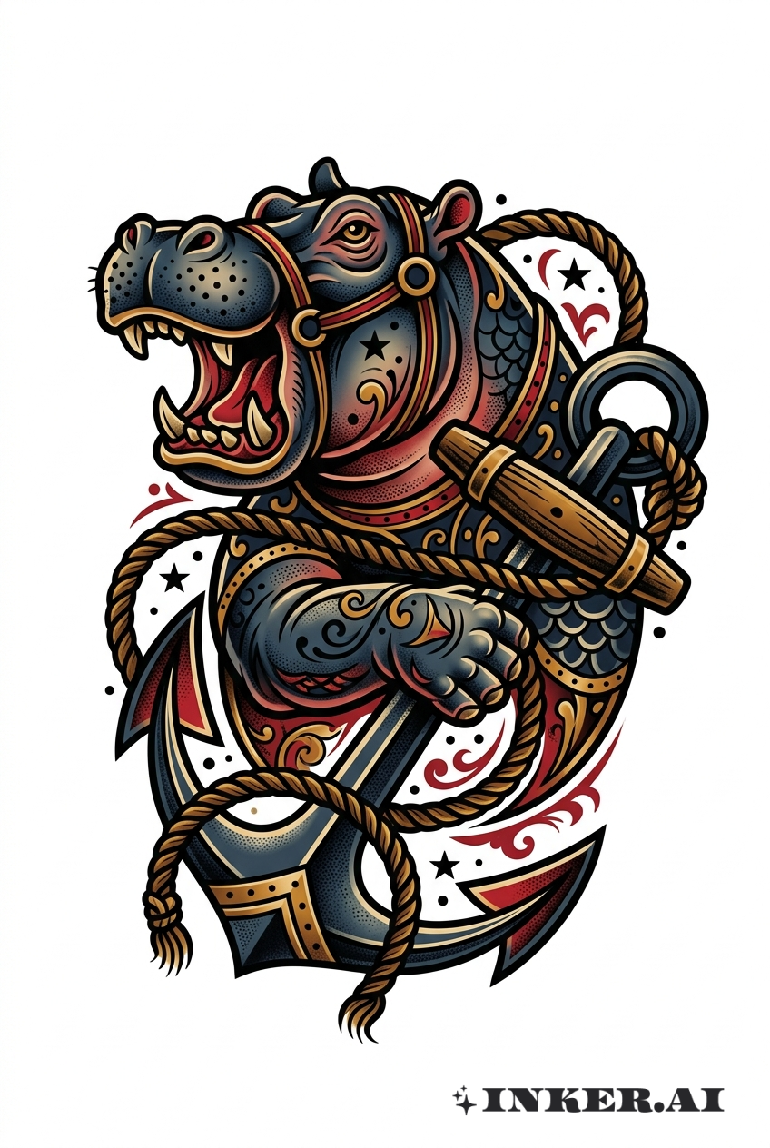 Matrose Nilpferd Anker Tätowierung