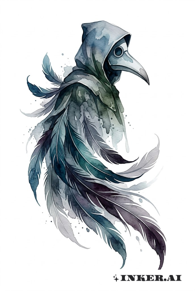 Pestdoktor mit fließenden Aquarellfedern