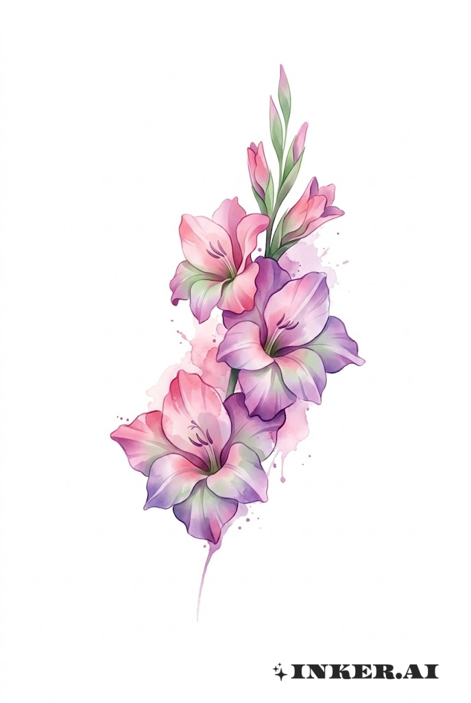 수채화 글라디올러스 꽃 폭포