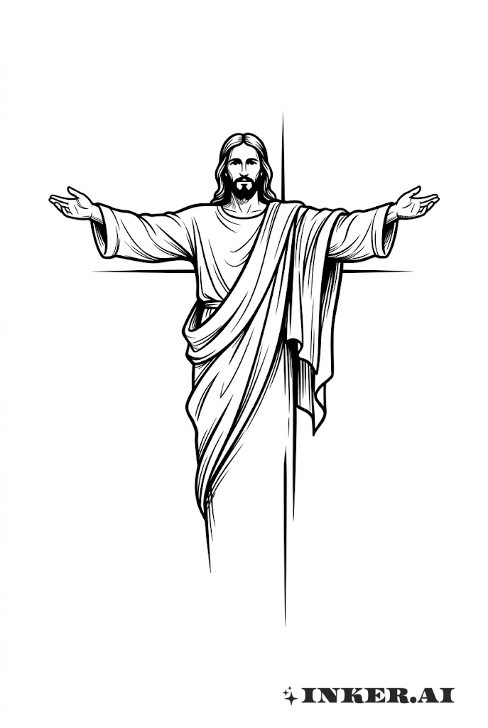 素描张开双臂的耶稣