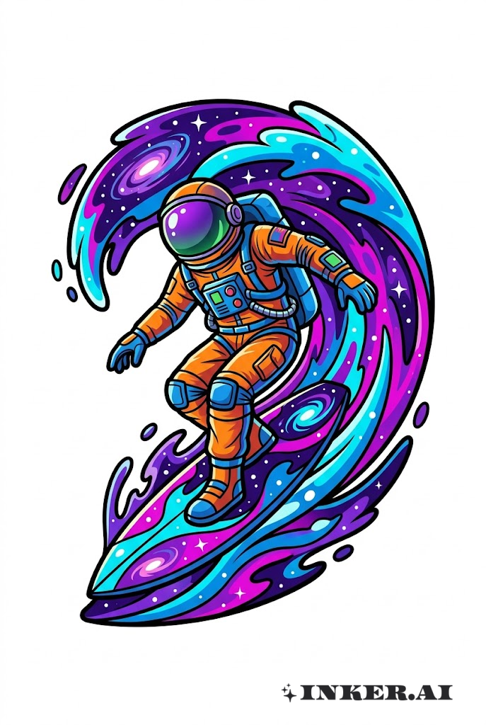 Astronaut surft auf einer kosmischen Welle