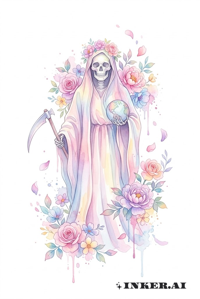 Santa Muerte Floral Watercolor