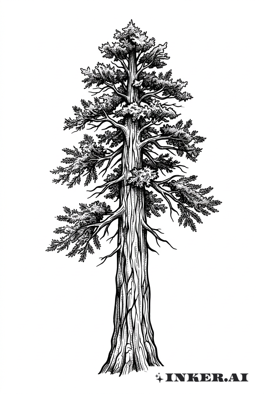 素描紅木樹剪影