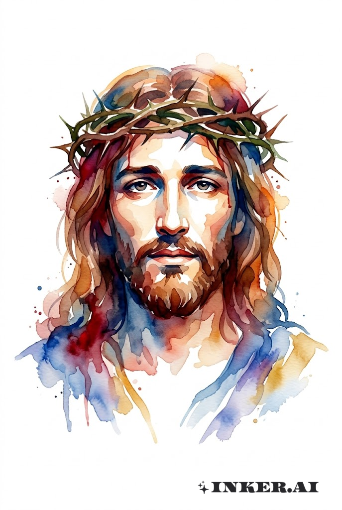 Aquarell Jesus mit Dornenkrone