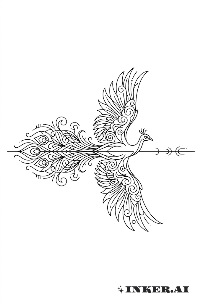 Silueta Ornamental de Pavo Real Volando