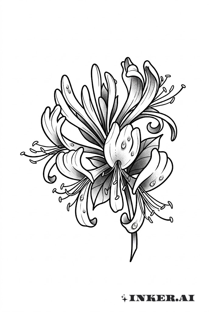 Honeysuckle Blossoms with Dew Drops