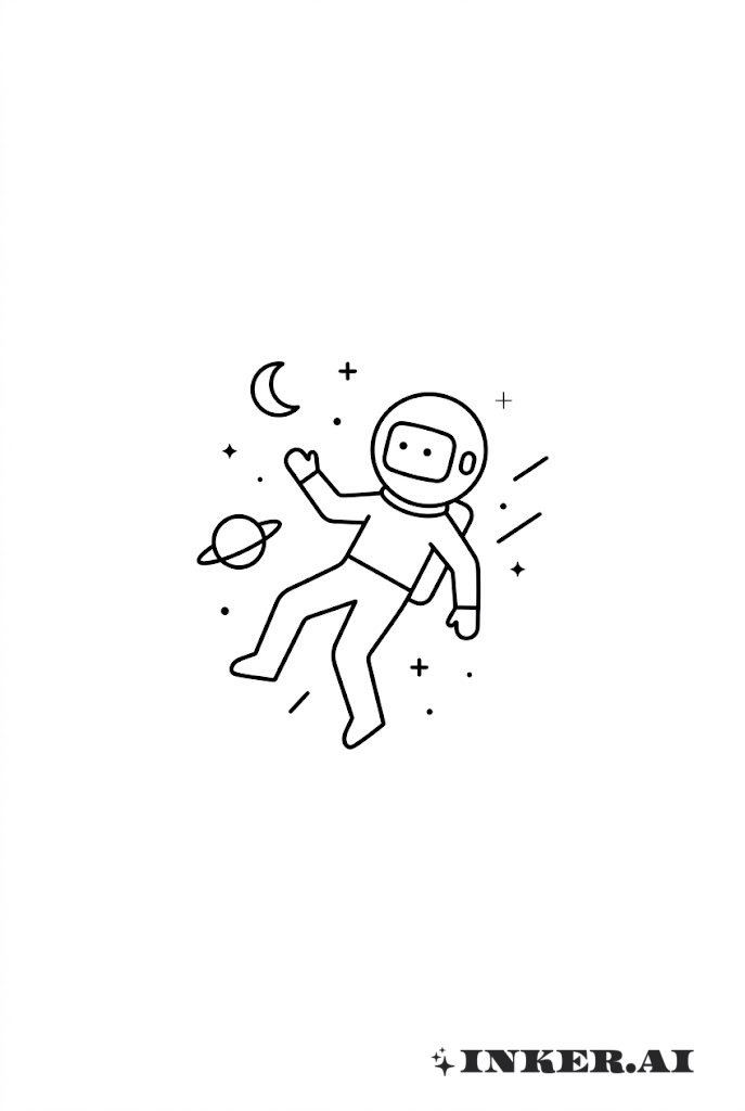 宇宙を漂う宇宙飛行士 ミニマリストデザイン